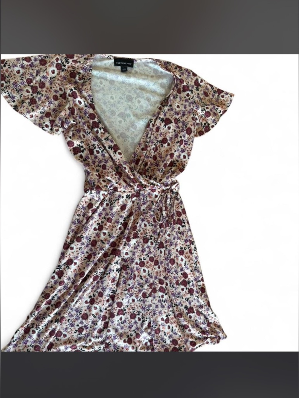 Fortune & Ivy Floral Wrap Dress with Burgundy Accents